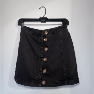 Free People Little Daisies Black Button Front Mini Skirt